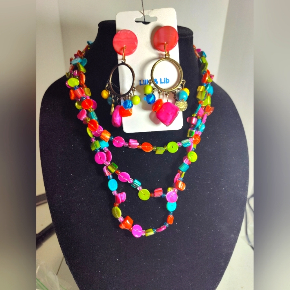 Multicolor Beaded Necklace and Earring Set